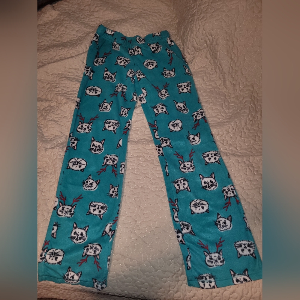 FLIRTITUDE Juniors Small Fleece Chritmas Cat Reindeer Print Pajama Pants